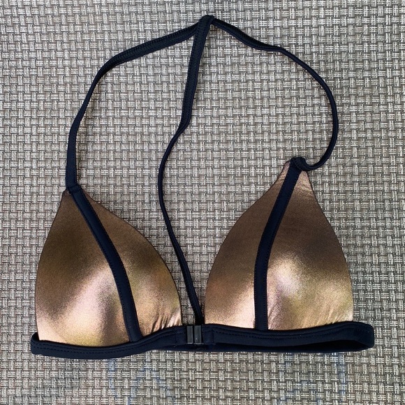 Sporty Bikini Top in Black Hologram with Gold Trim main image 0